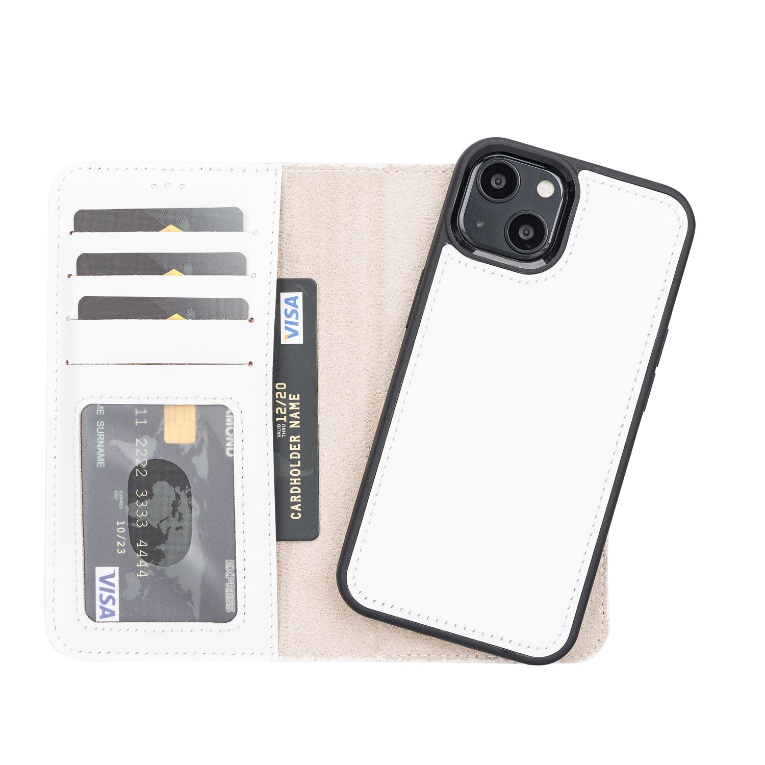 Magic Magnetic Detachable Leather Wallet Case with RFID for iPhone 13 (6.1") - WHITE