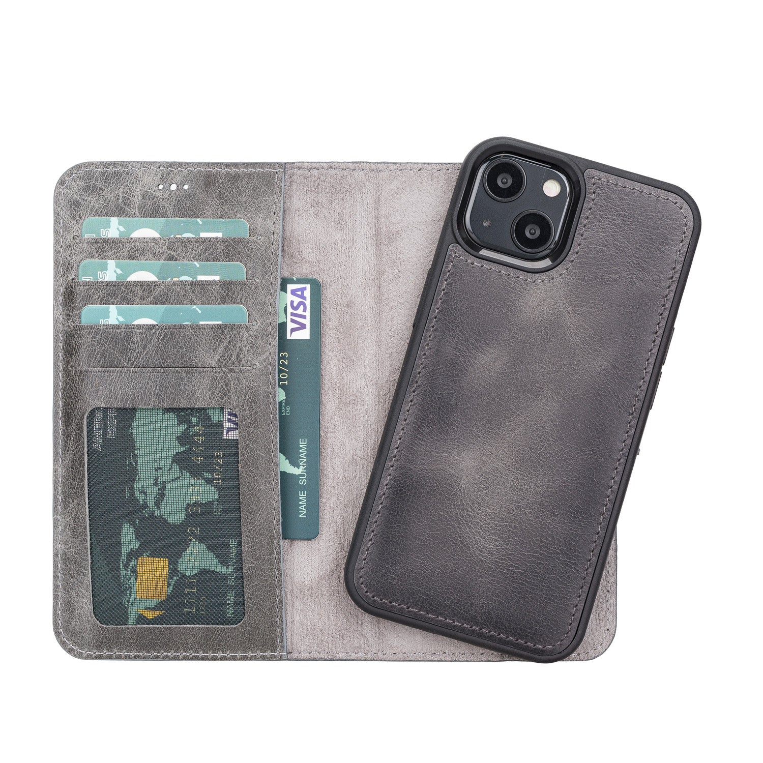 Magic Magnetic Detachable Leather Wallet Case with RFID for iPhone 13 (6.1") - GRAY