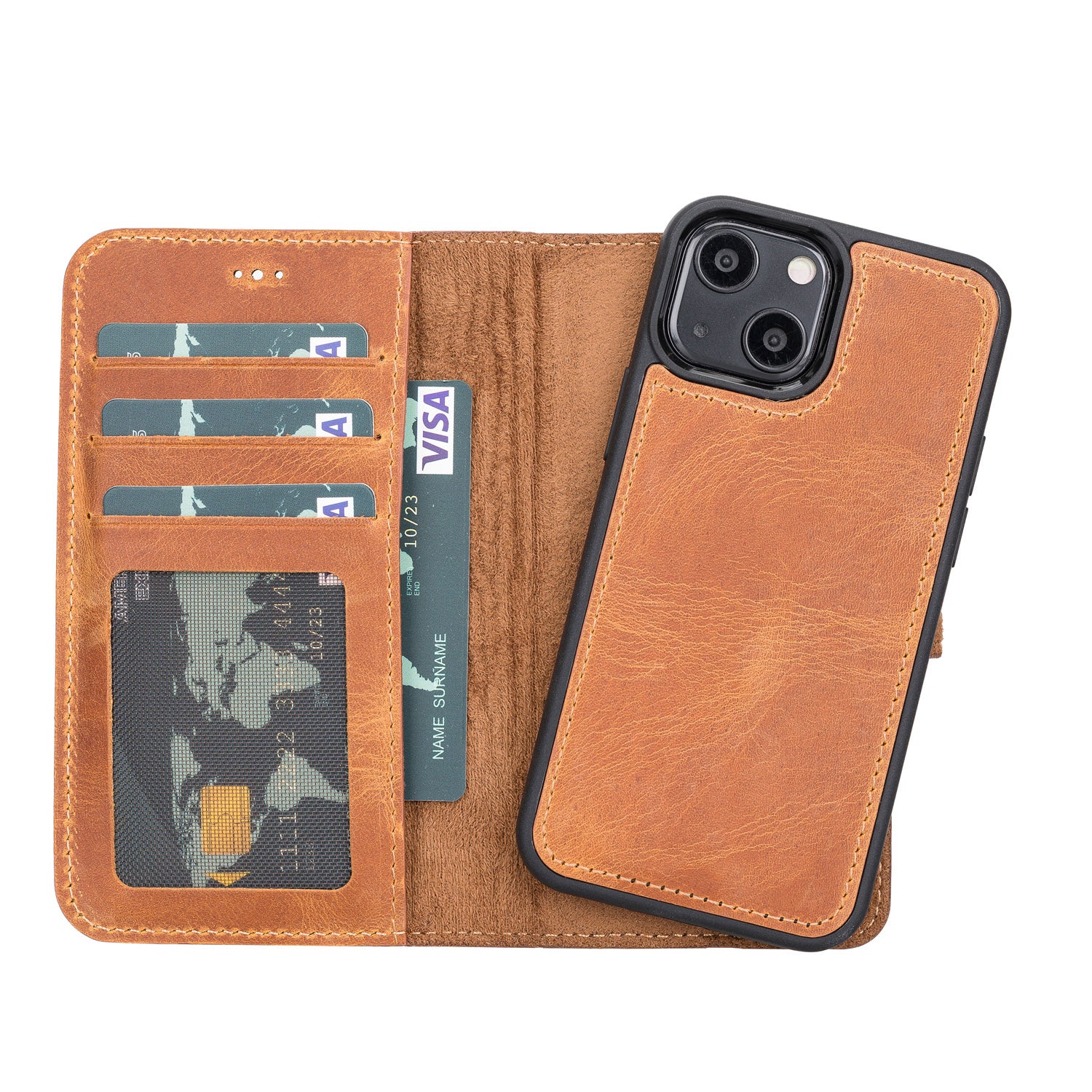 Magic Magnetic Detachable Leather Wallet Case with RFID for iPhone 13 Mini (5.4") - TAN