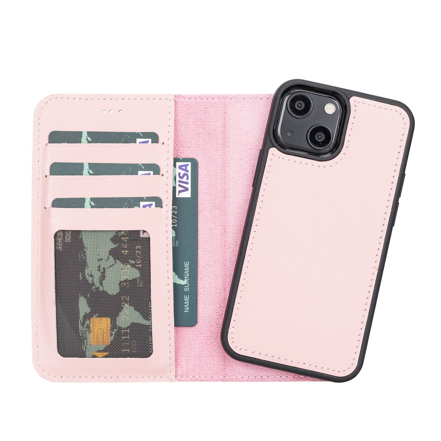 Magic Magnetic Detachable Leather Wallet Case with RFID for iPhone 13 Mini (5.4") - PINK