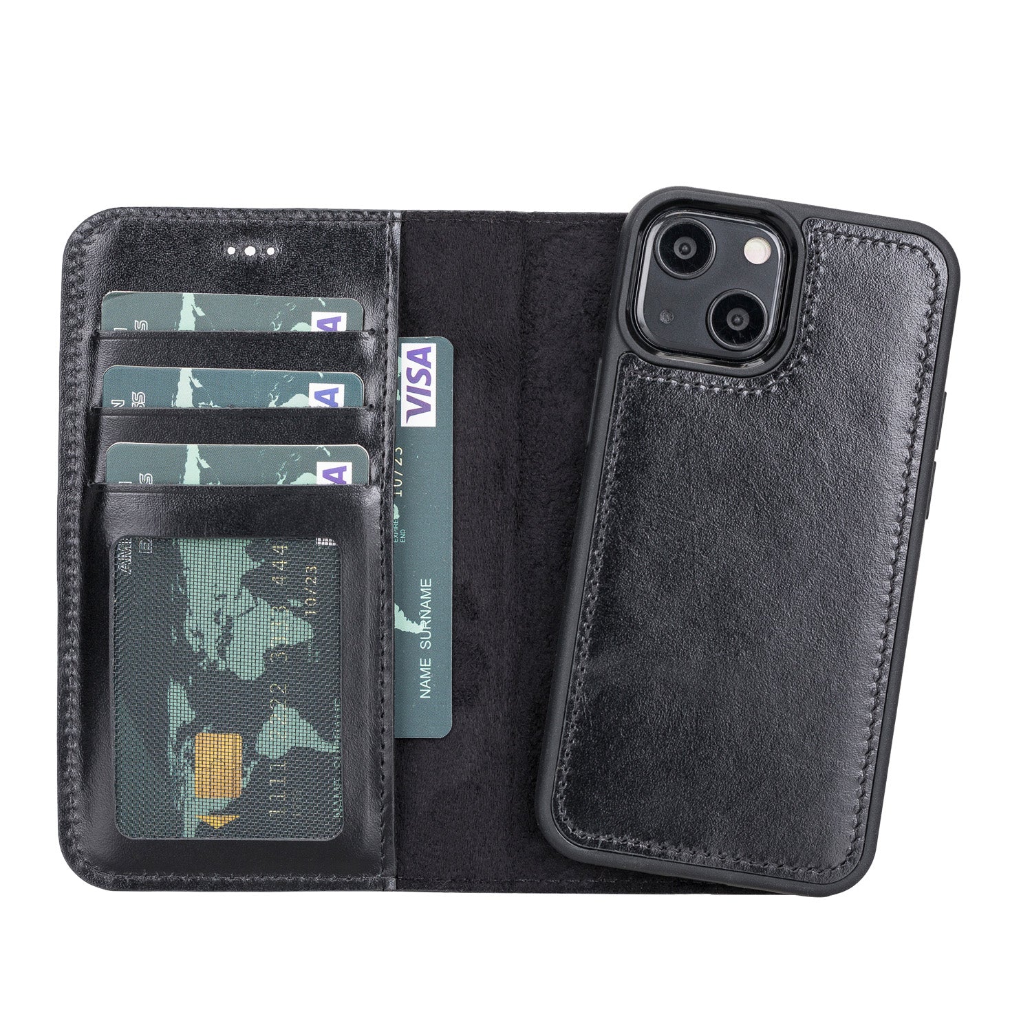 Magic Magnetic Detachable Leather Wallet Case with RFID for iPhone 13 Mini (5.4") - BLACK