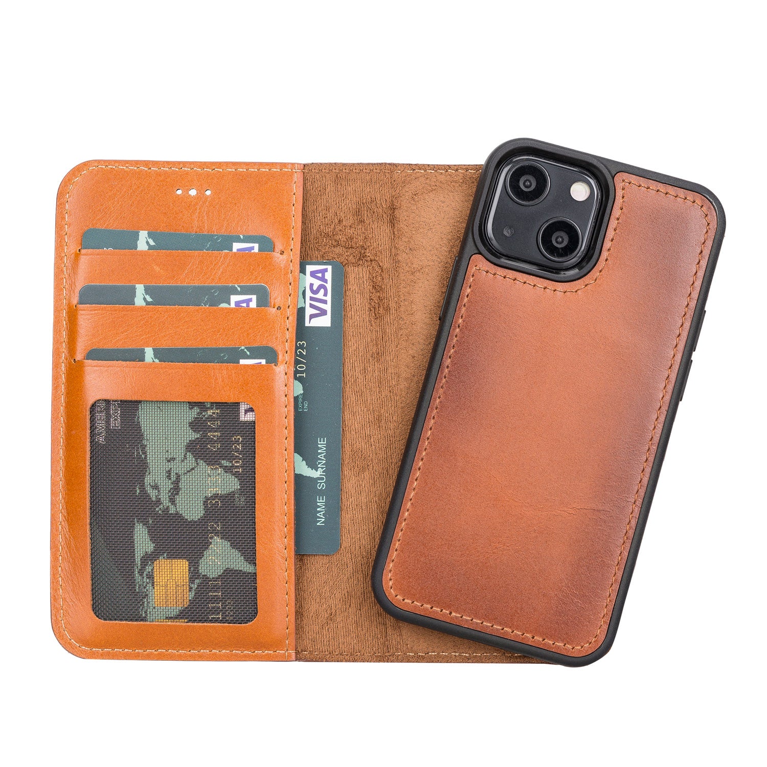 Magic Magnetic Detachable Leather Wallet Case with RFID for iPhone 13 Mini (5.4") - EFFECT BROWN