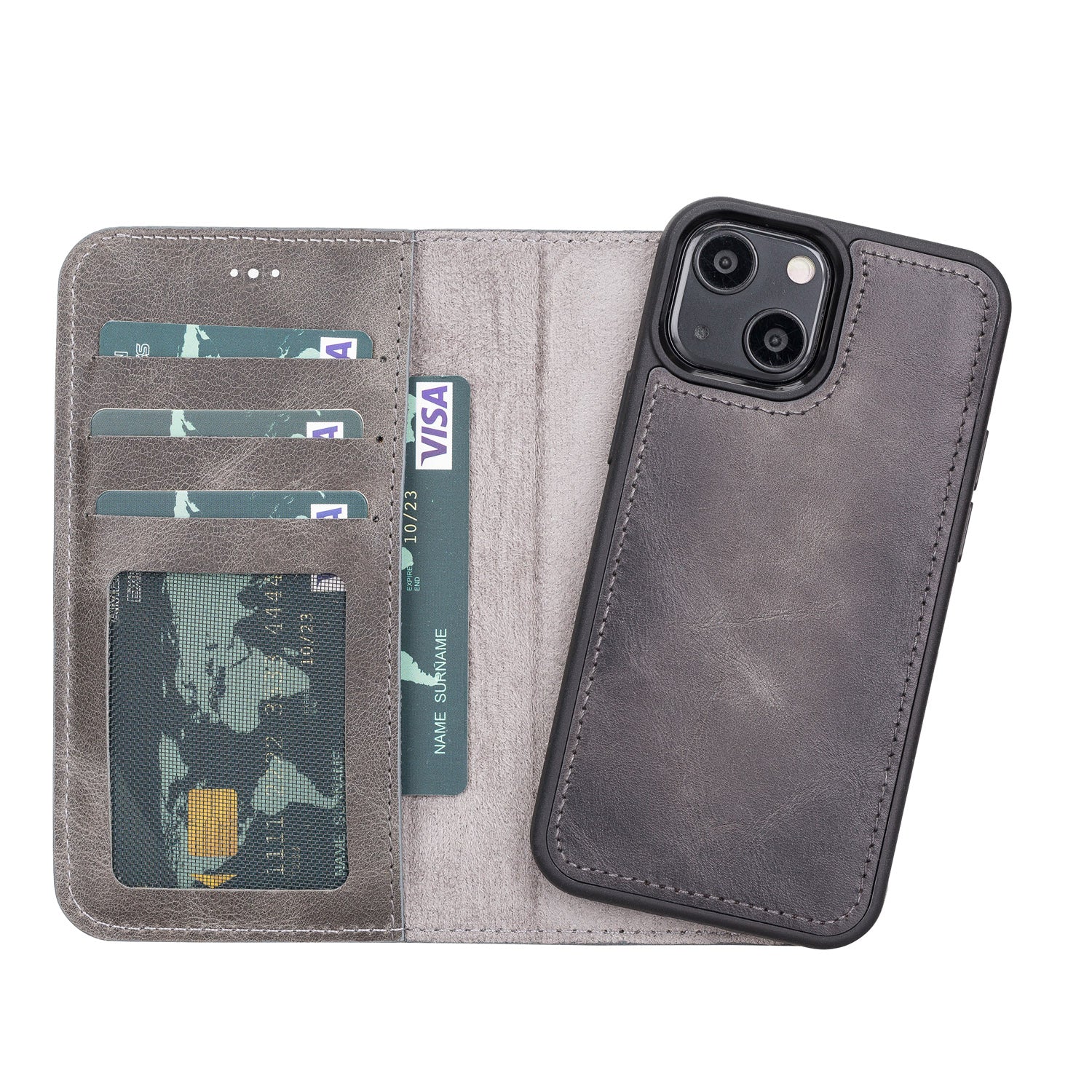 Magic Magnetic Detachable Leather Wallet Case with RFID for iPhone 13 Mini (5.4") - GRAY