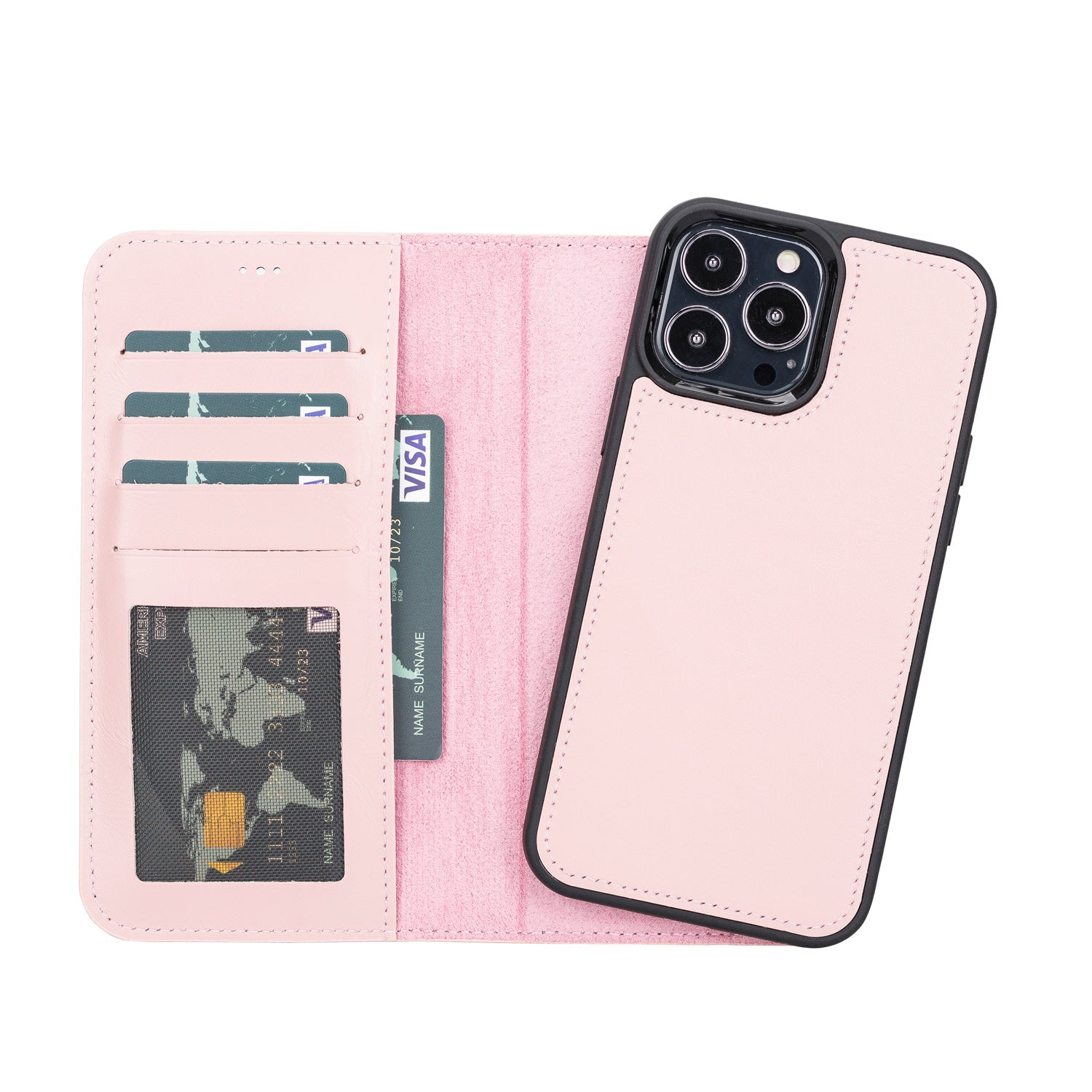 Magic Magnetic Detachable Leather Wallet Case with RFID for iPhone 13 Pro (6.1") - PINK