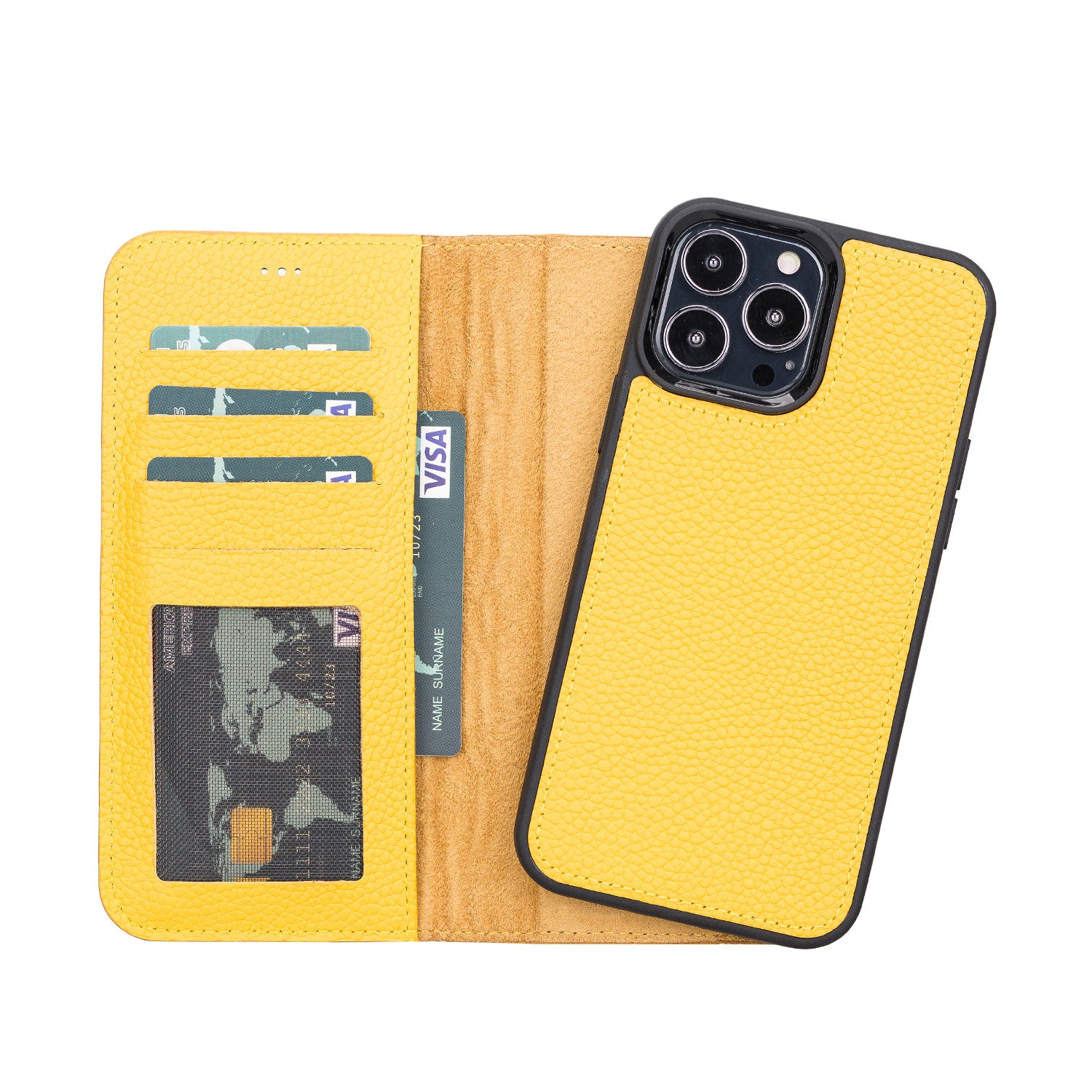 Magic Magnetic Detachable Leather Wallet Case with RFID for iPhone 13 Pro (6.1") - YELLOW