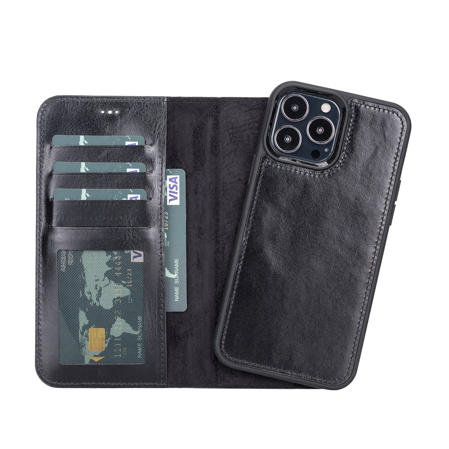 Magic Magnetic Detachable Leather Wallet Case with RFID for iPhone 13 Pro (6.1") - BLACK