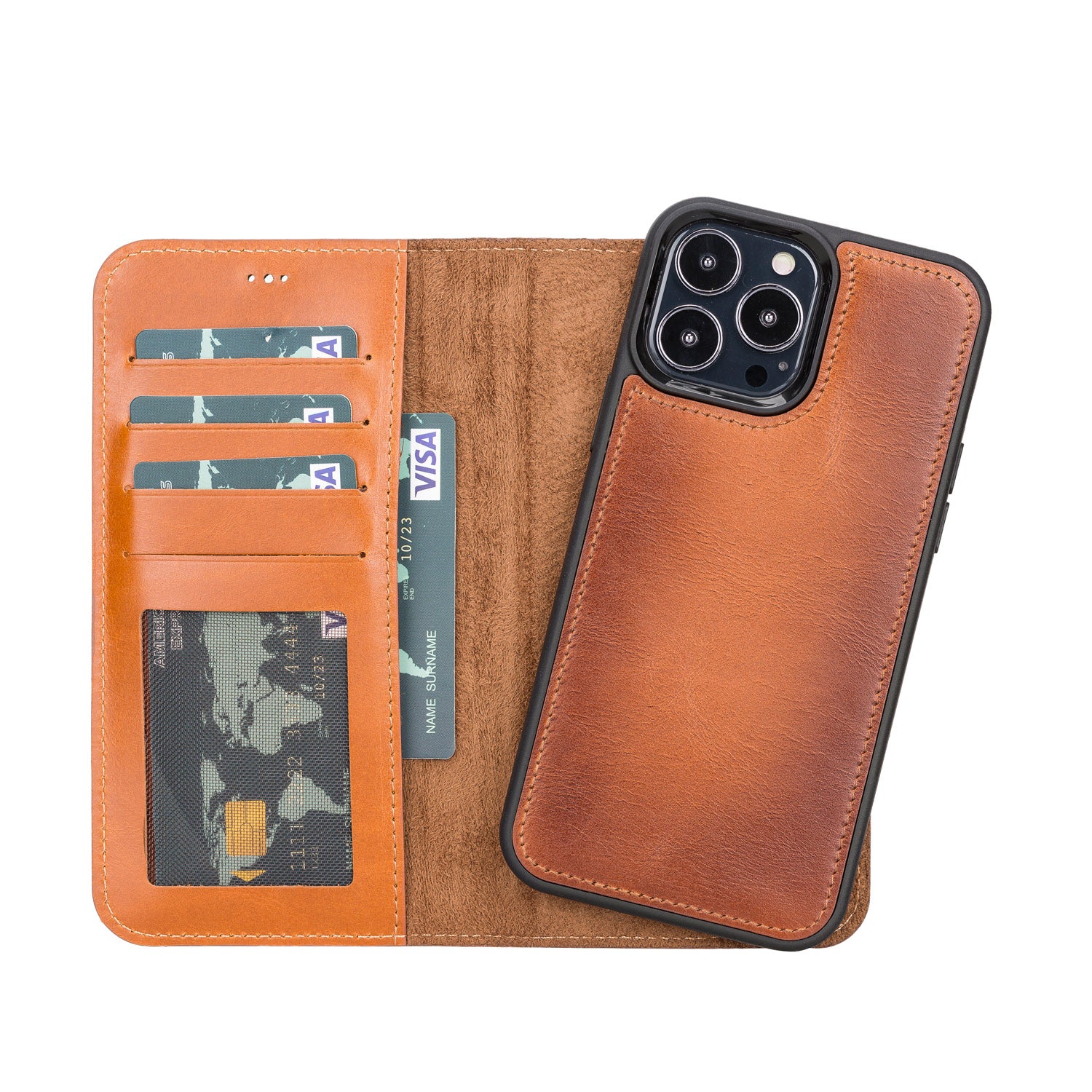 Magic Magnetic Detachable Leather Wallet Case with RFID for iPhone 13 Pro (6.1") - EFFECT BROWN