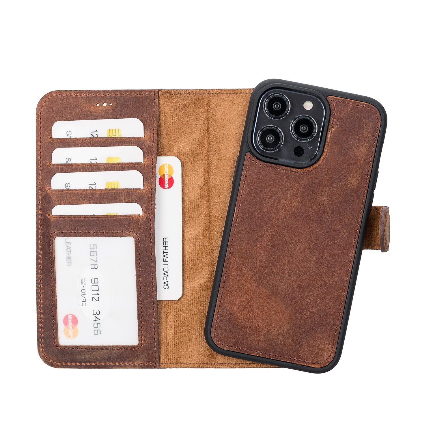 Liluri iPhone 14 Series Magnetic Detachable Genuine Leather Wallet Case