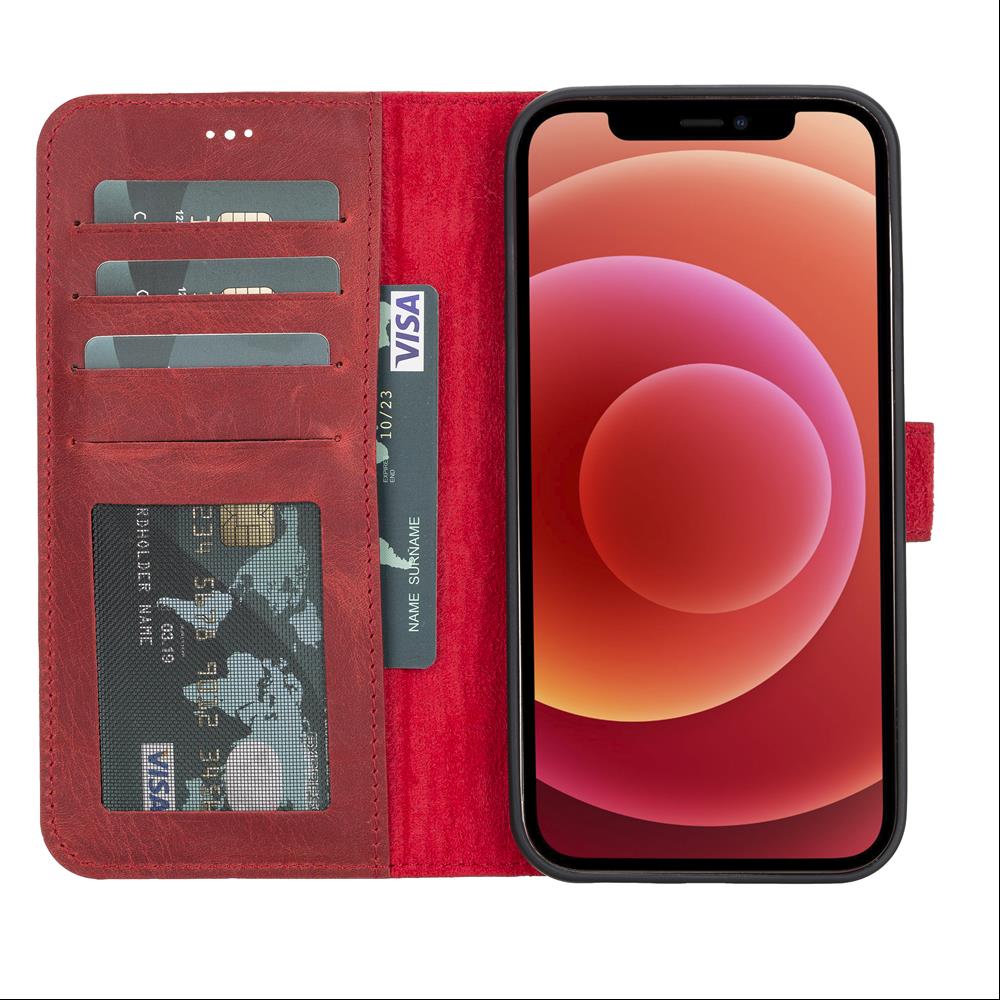 Liluri Magnetic Detachable Leather Wallet Case for iPhone 12 Pro Max (6.7") - RED - saracleather