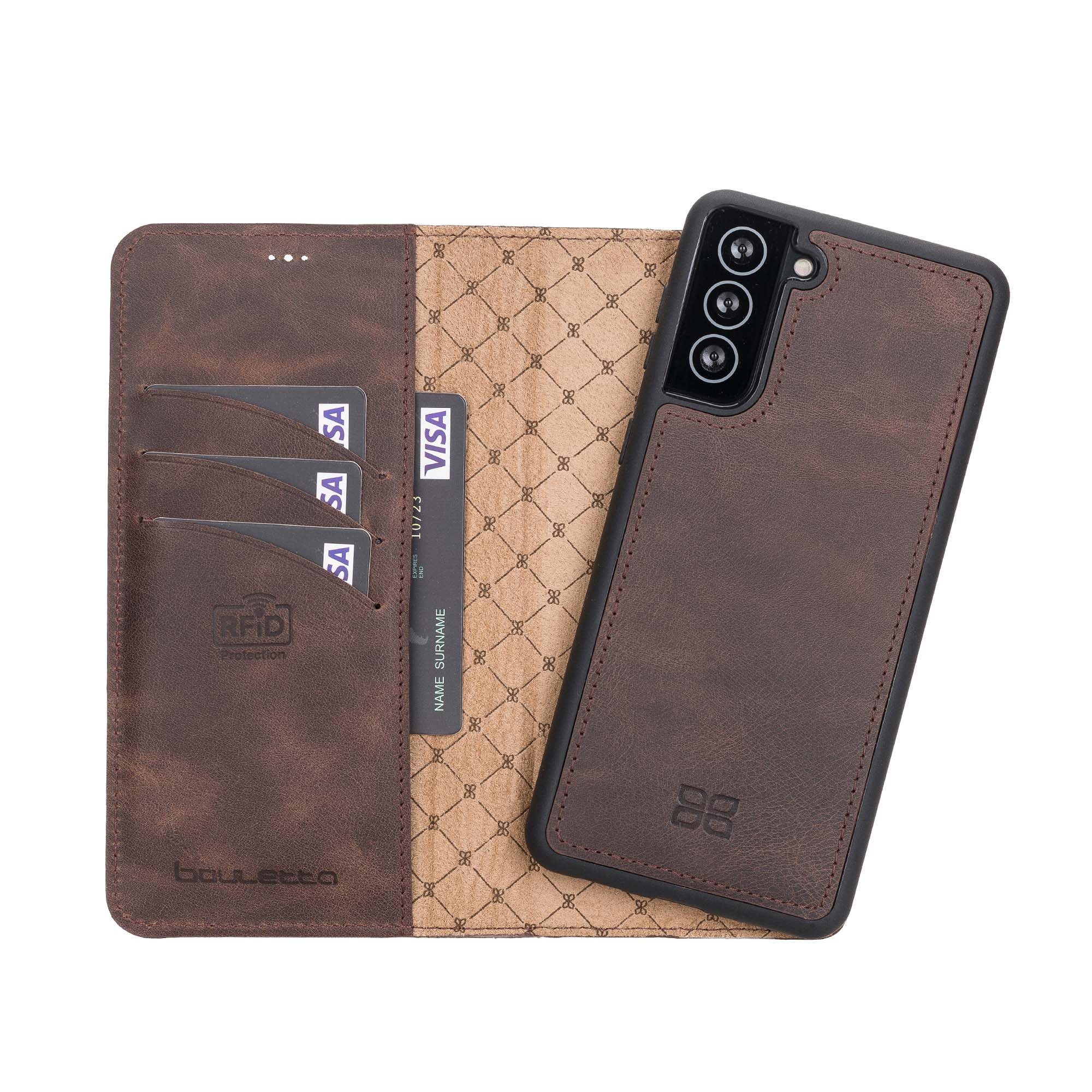 Magic Magnetic Detachable Leather Wallet Case with RFID for Samsung Galaxy S21 5G (6.2") - BROWN - saracleather