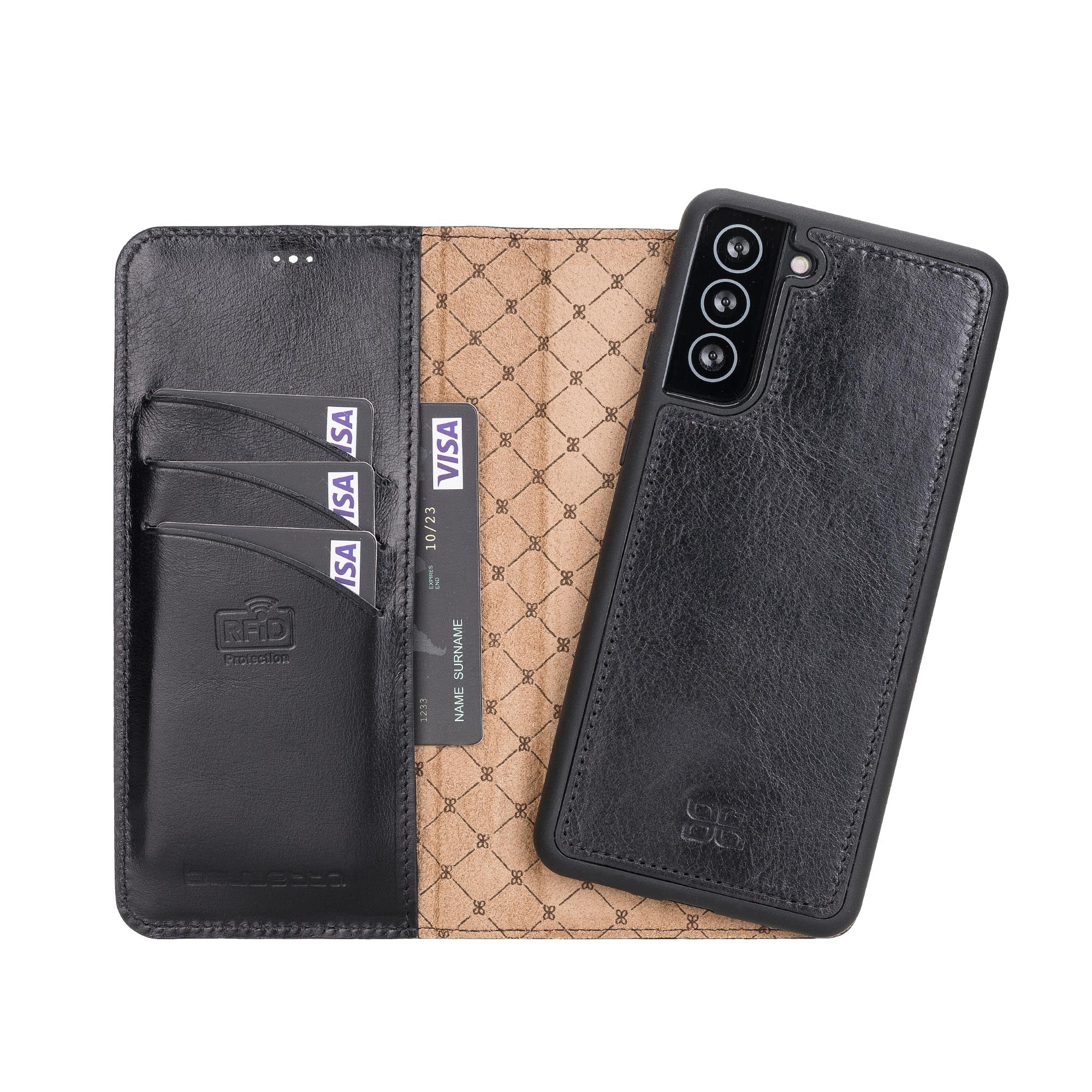 Magic Magnetic Detachable Leather Wallet Case with RFID for Samsung Galaxy S21 5G (6.2") - BLACK - saracleather