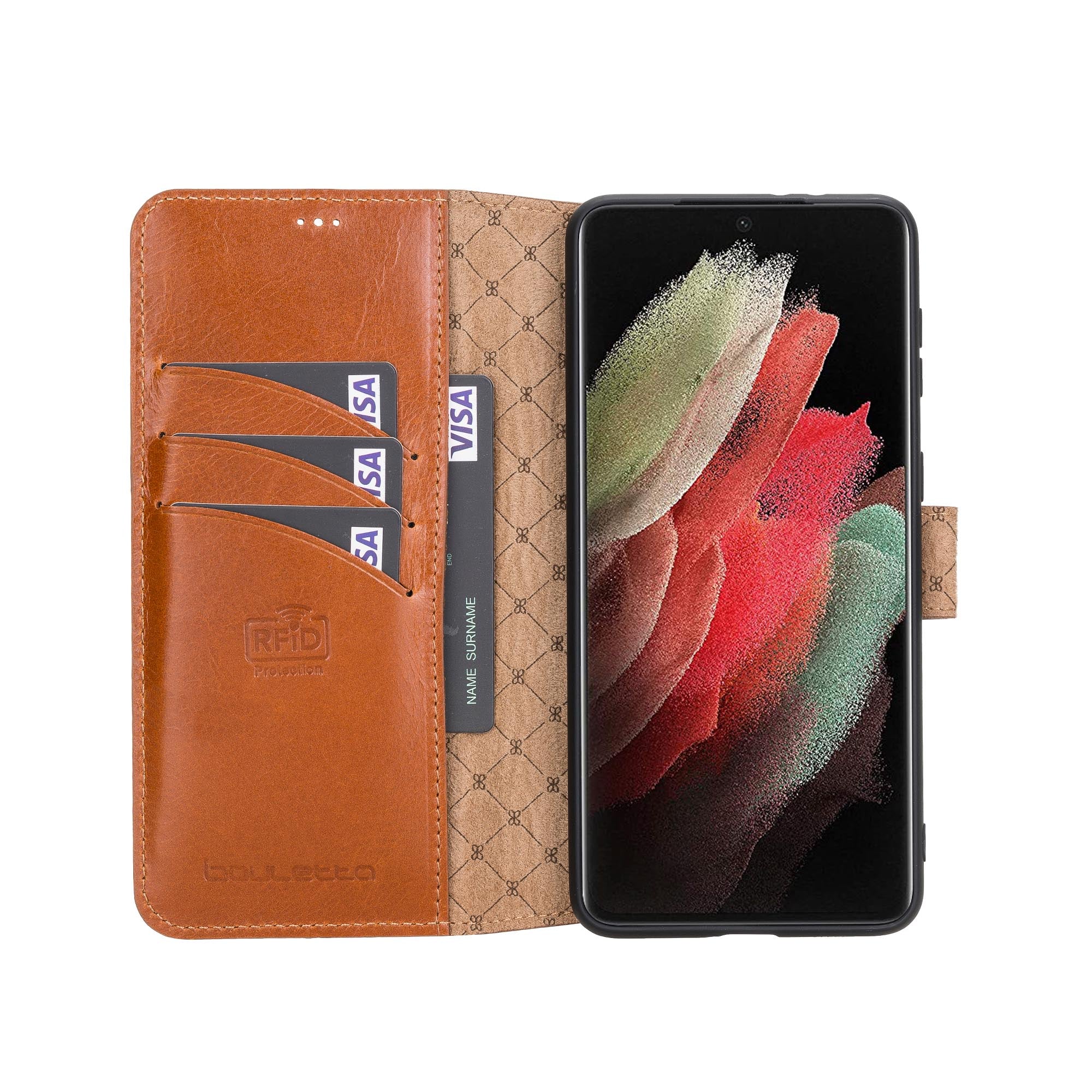 Wallet Folio Leather Case with RFID for Samsung Galaxy S21 5G (6.2") - EFFECT BROWN - saracleather