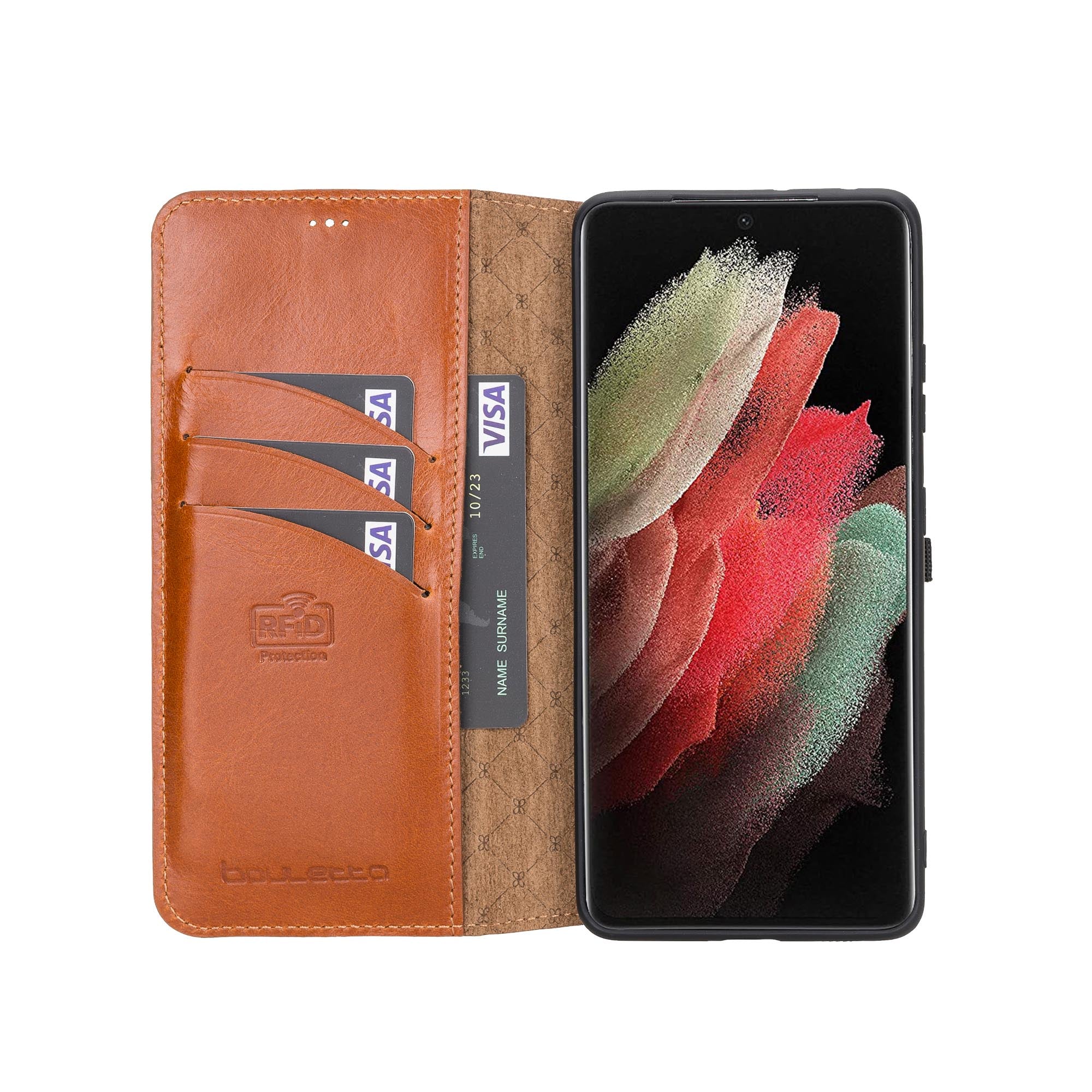 Wallet Folio Leather Case with RFID for Samsung Galaxy S21 Ultra 5G (6.8") - EFFECT BROWN - saracleather