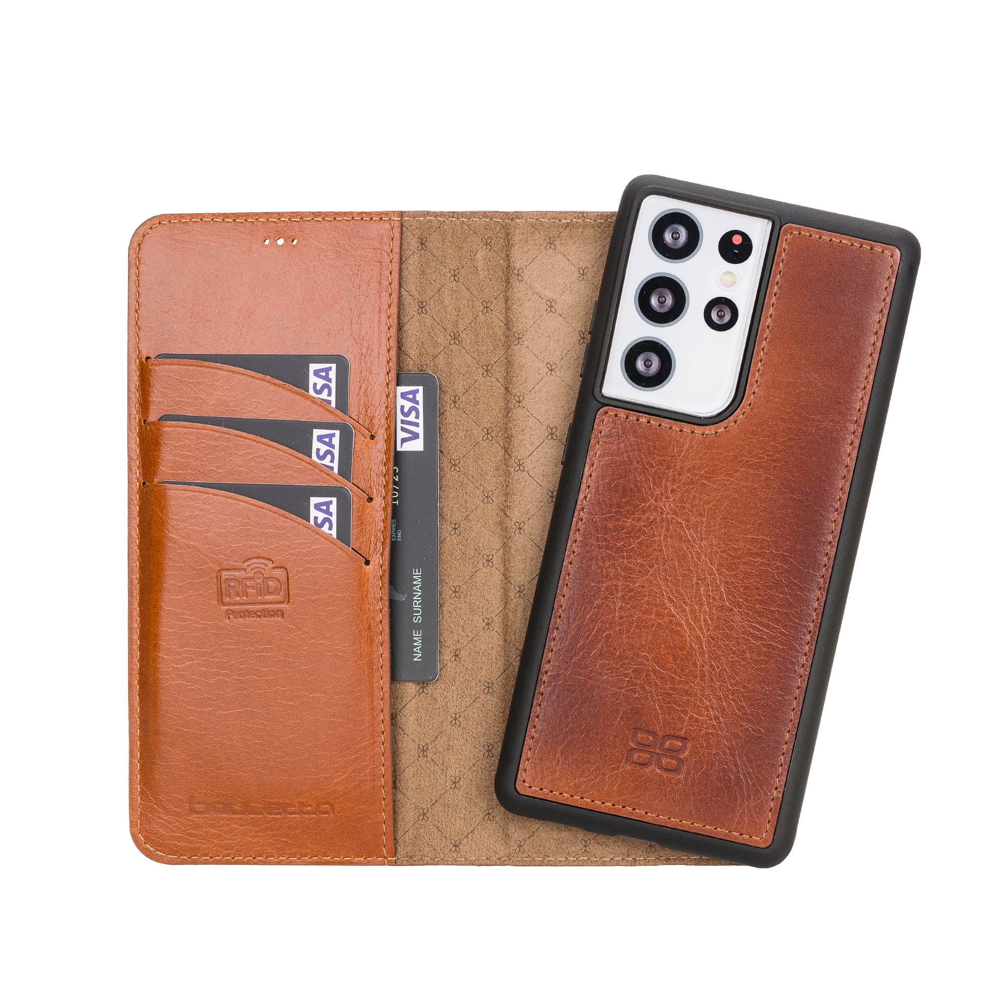 Magic Magnetic Detachable Leather Wallet Case with RFID for Samsung Galaxy S21 Ultra 5G (6.8") - EFFECT BROWN - saracleather