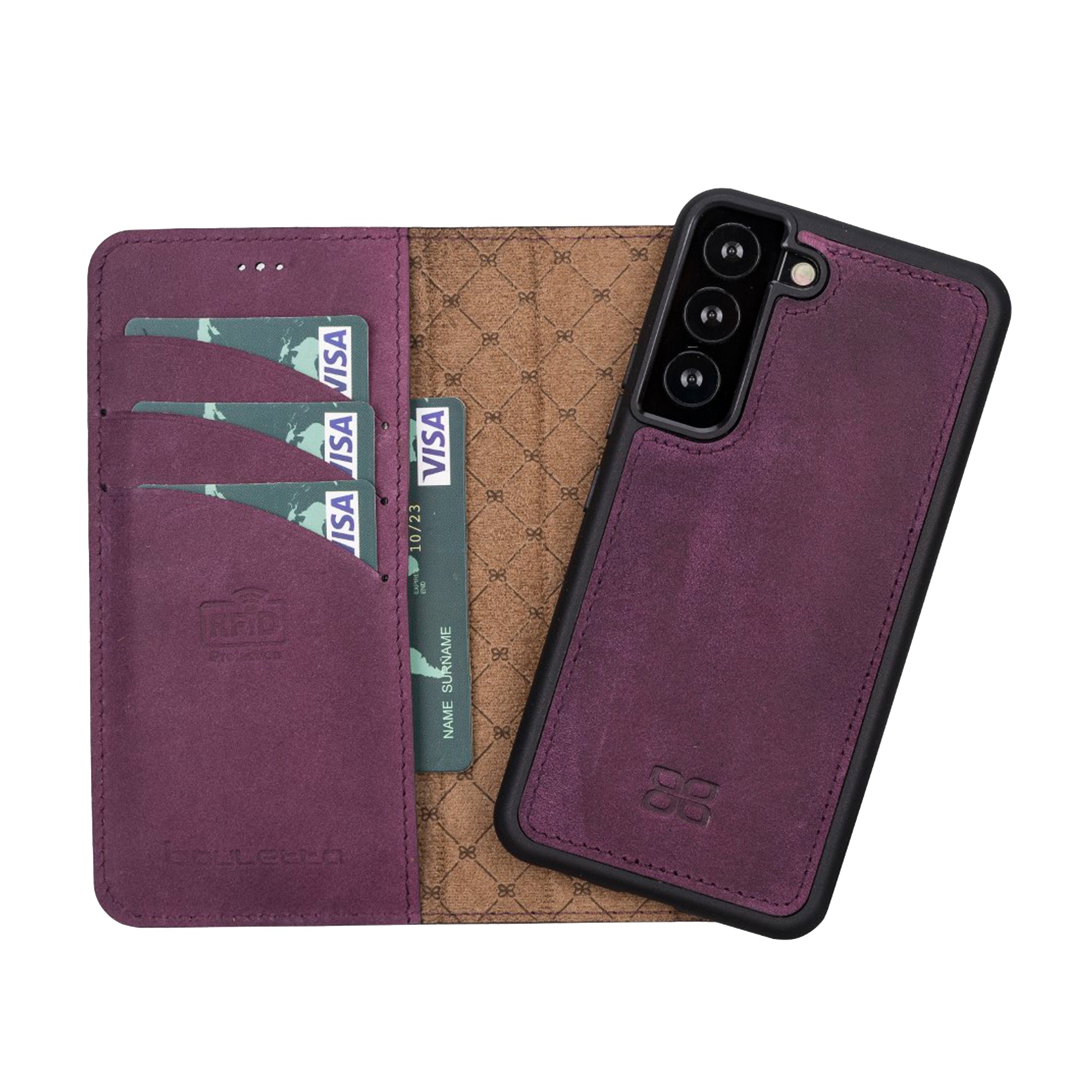 Magic Magnetic Detachable Leather RFID Blocker Wallet Case for Samsung Galaxy S22 (6.1") - PURPLE