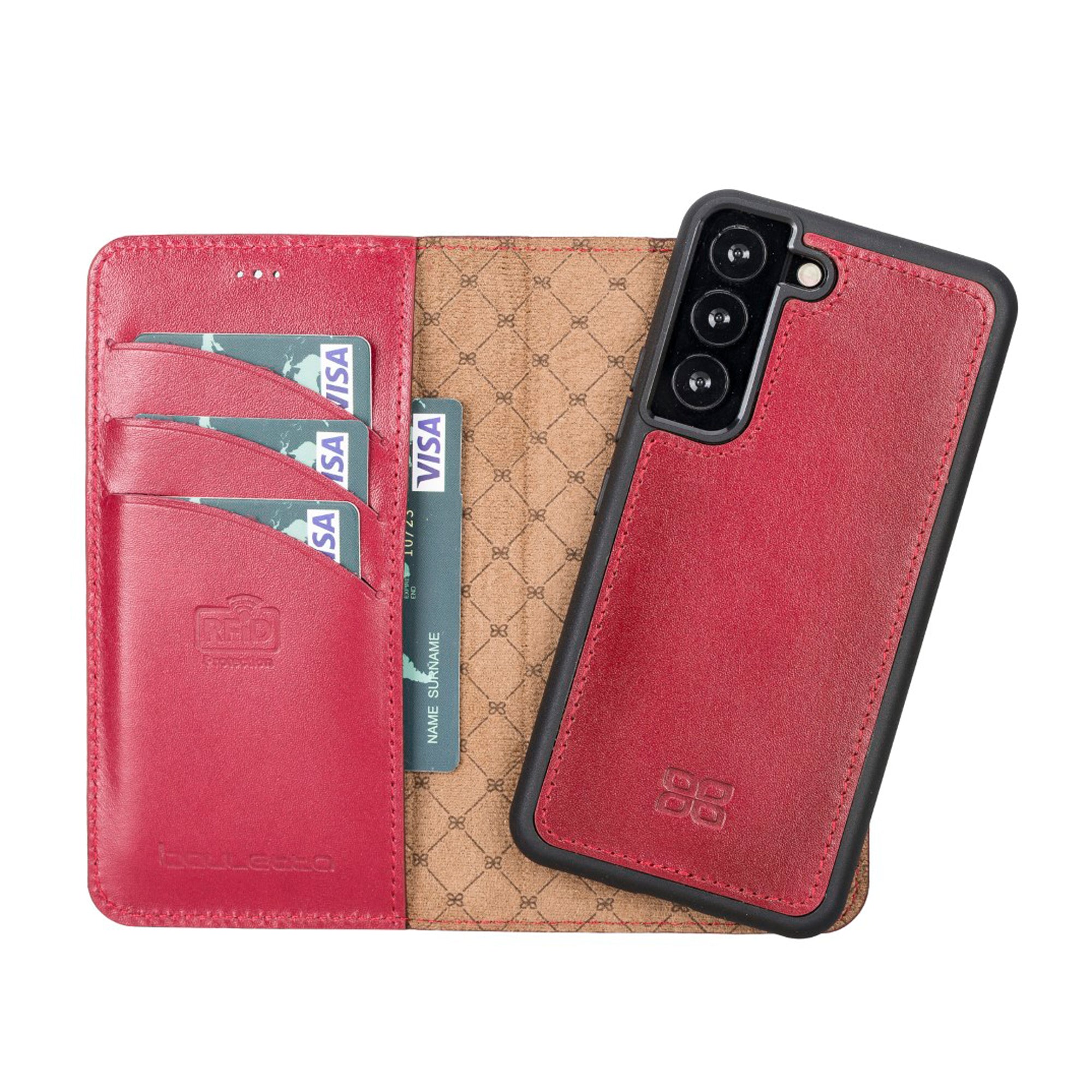 Magic Magnetic Detachable Leather RFID Blocker Wallet Case for Samsung Galaxy S22 (6.1") - RED