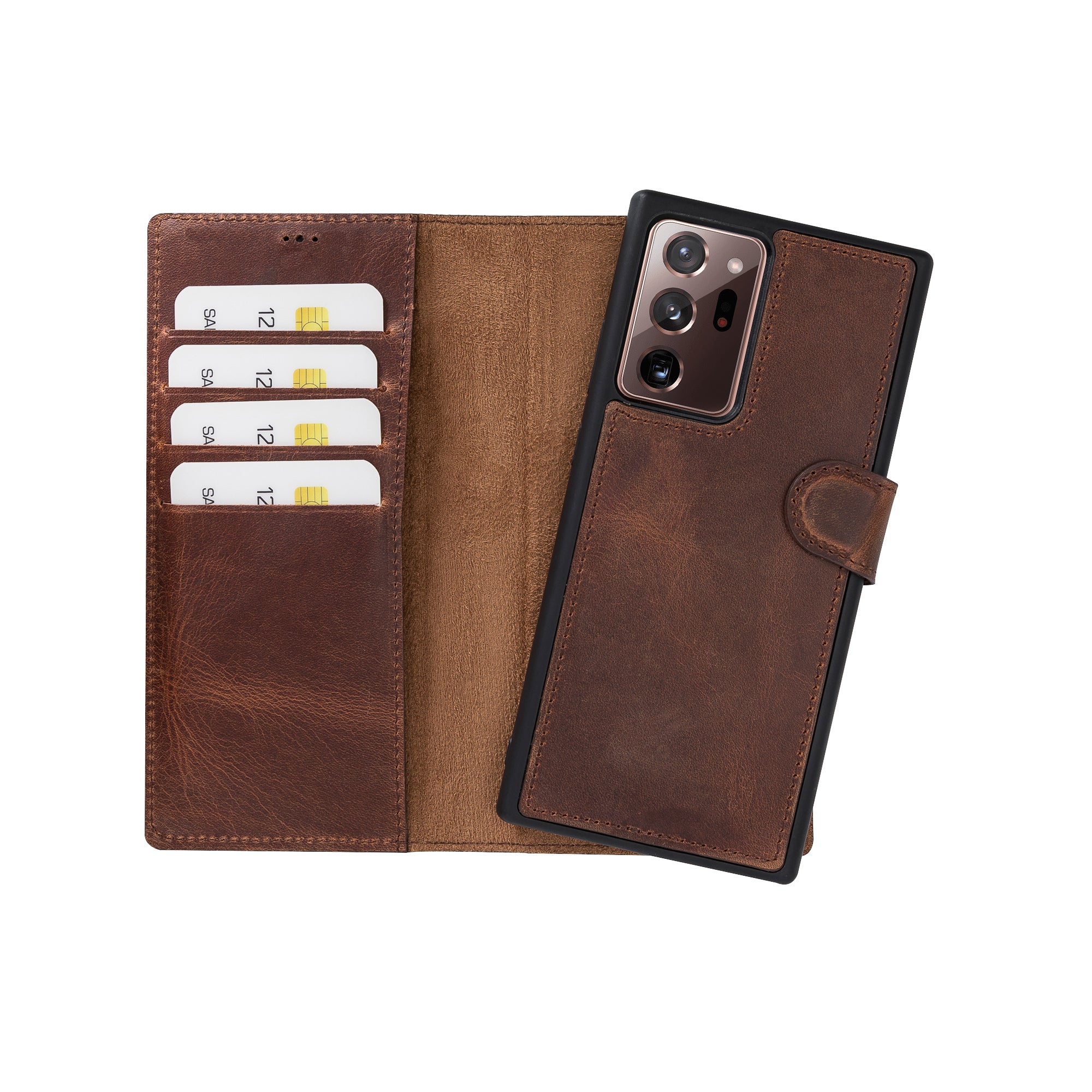 Magic Magnetic Detachable Leather Wallet Case for Samsung Galaxy Note 20 Ultra / Note 20 Ultra 5G (6.9") - BROWN - saracleather