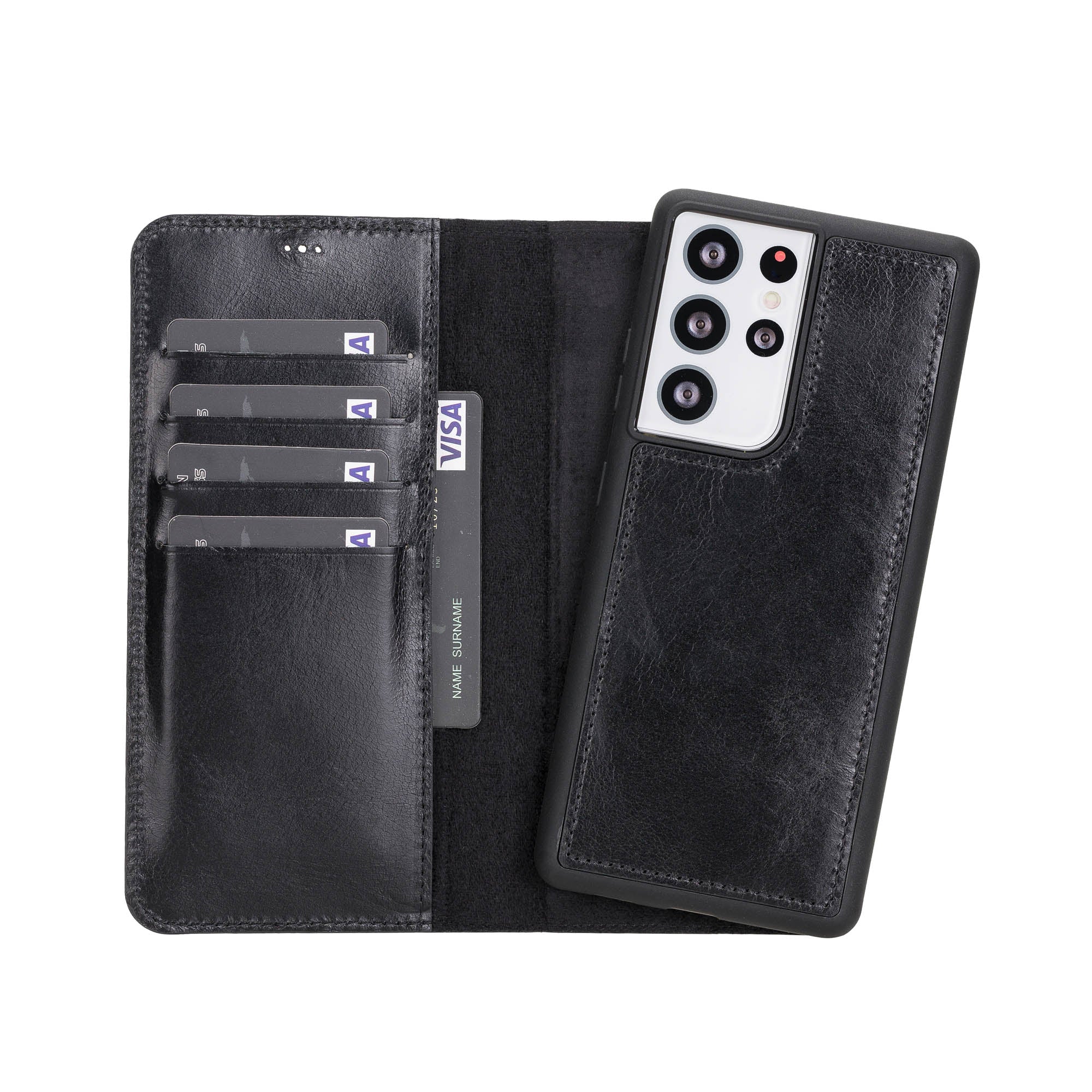 Magic Magnetic Detachable Leather Wallet Case for Samsung Galaxy S21 Ultra 5G (6.8") - BLACK - saracleather