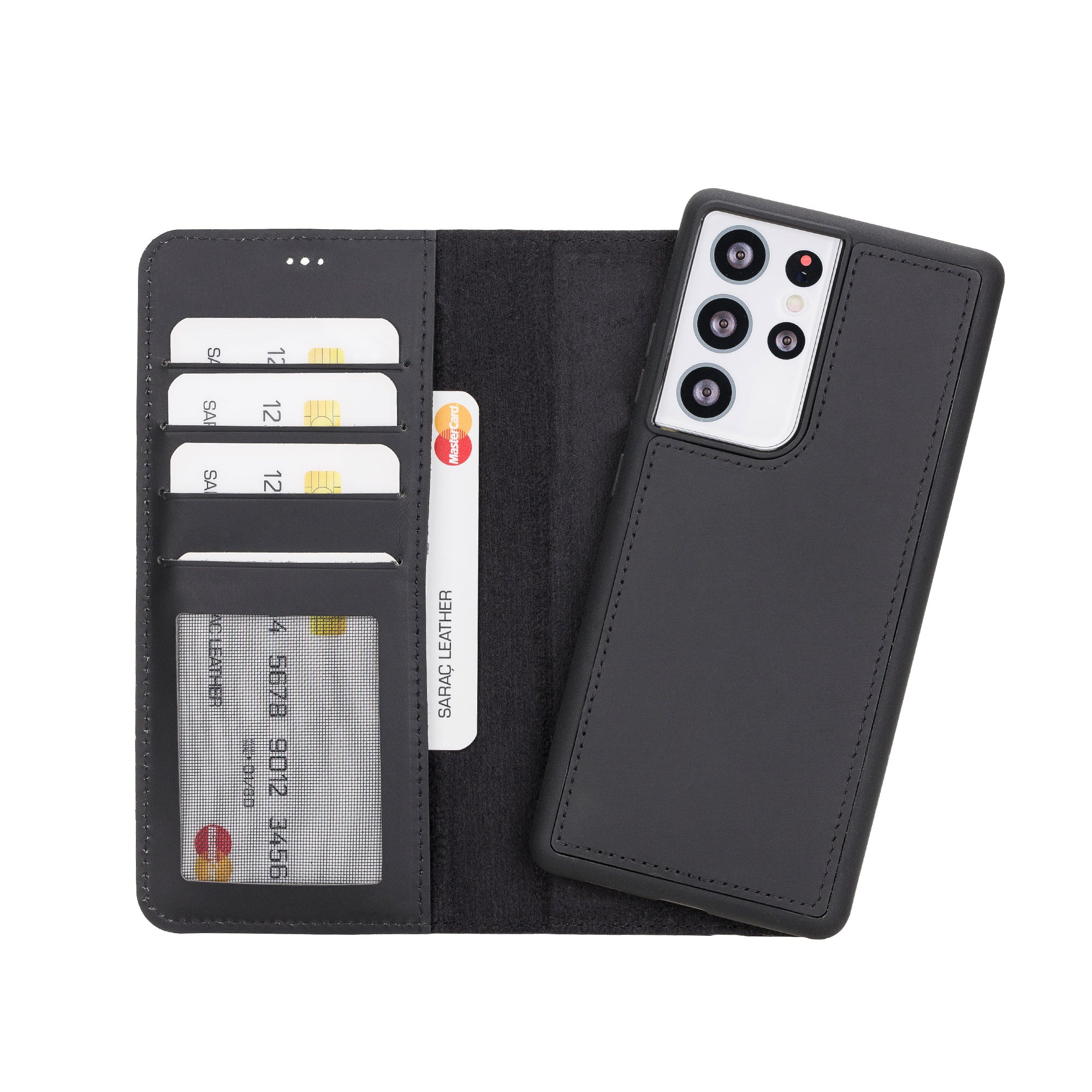 Liluri Magnetic Detachable Leather Wallet Case for Samsung Galaxy S21 Ultra 5G (6.8") - BLACK - saracleather